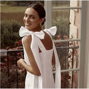 DISSH AISLE EDIT WHITE LINEN BOW MIDI DRESS (WHITE)